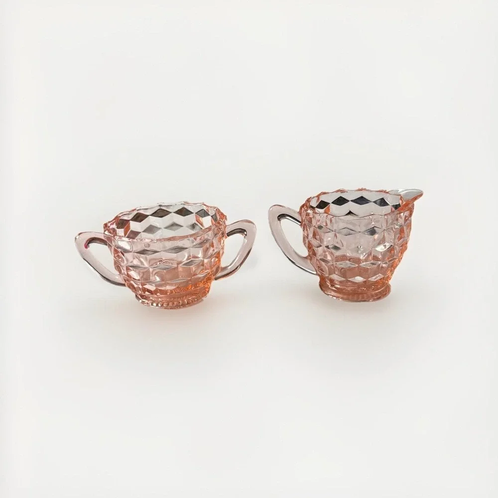 Fostoria American Pressed Glass Pink Creamer/ Milk and Sugar Bowl For Tea Coffee